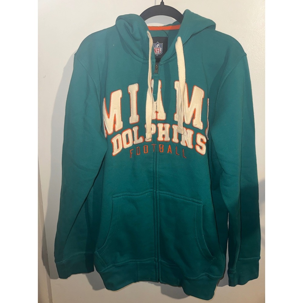 NFL Miami Dolphins Full Zip Hoodie Teal Orange White Embroidered Sweatshirt M